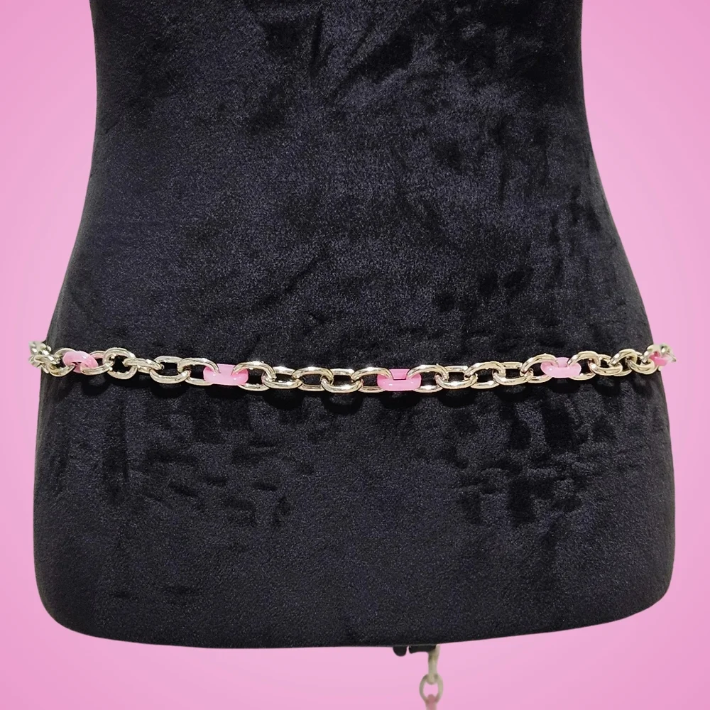 Kate Spade Belt Goldtone Pink Lock & Spade Chain Link Belt Bohemian Boho Y2k